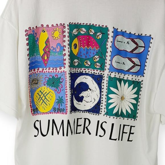Delta Cotton SZ XL Single Stitch Summer Is Life Front/Back Graphic Tee Made USA - Picture 5 of 10